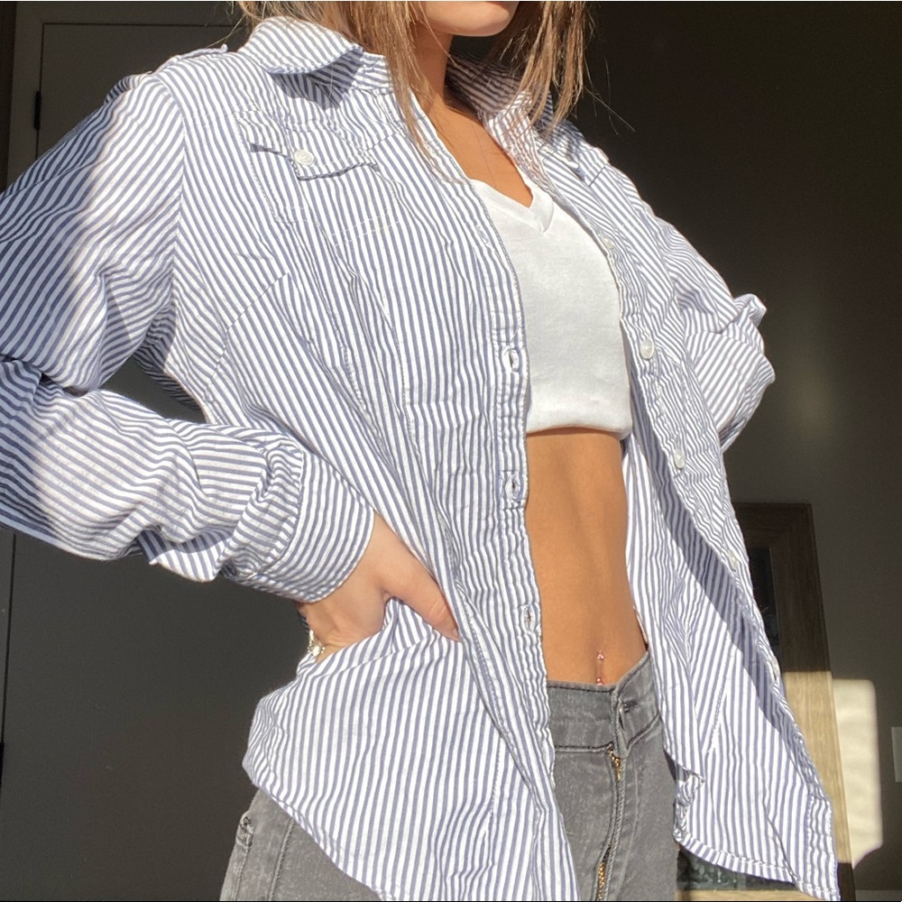 White and blue button up
